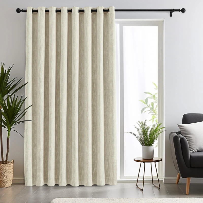 Melodieux Elegant Cotton Room Darkening Curtains for Living Room Bedroom Thermal Insulated Privacy Grommet Window Curtain Panels, 100 by 96 Inch, Natural Beige(1 Panel