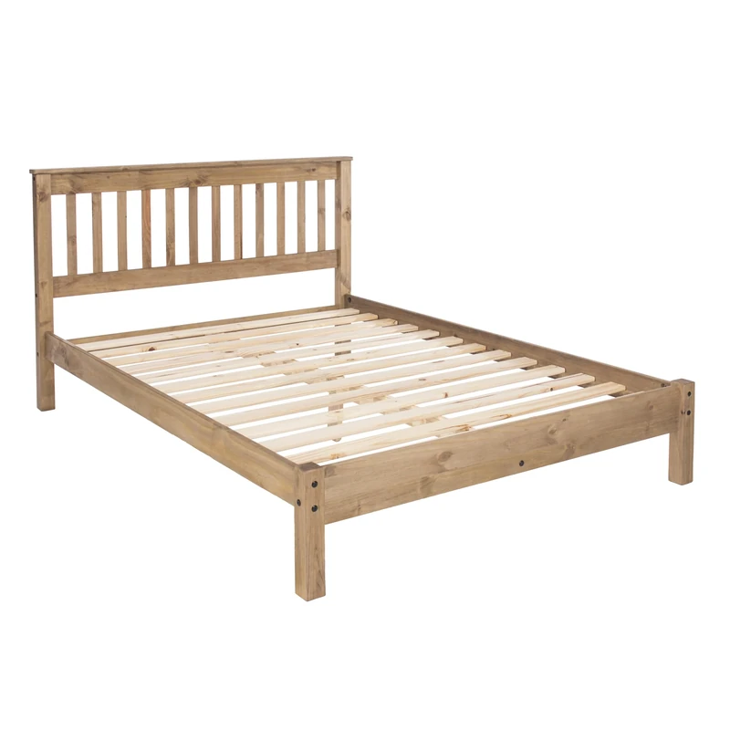 Home Source Corona Solid Wood Slatted 4ft 6in Double Bed Frame, Natural Pine