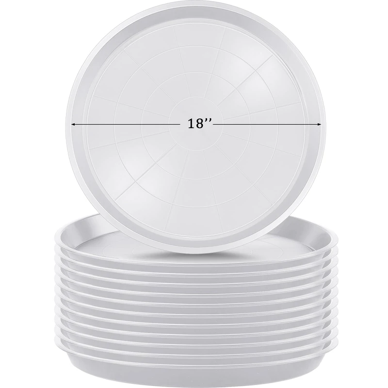 Eccliy 12 Pcs Plastic Plant Saucers Round Plant Tray Large Flower Plant Pot Saucer Heavy Duty Planter Water Trays Thick Plant Drip Saucers for Indoors and Outdoors (White,18 Inch)