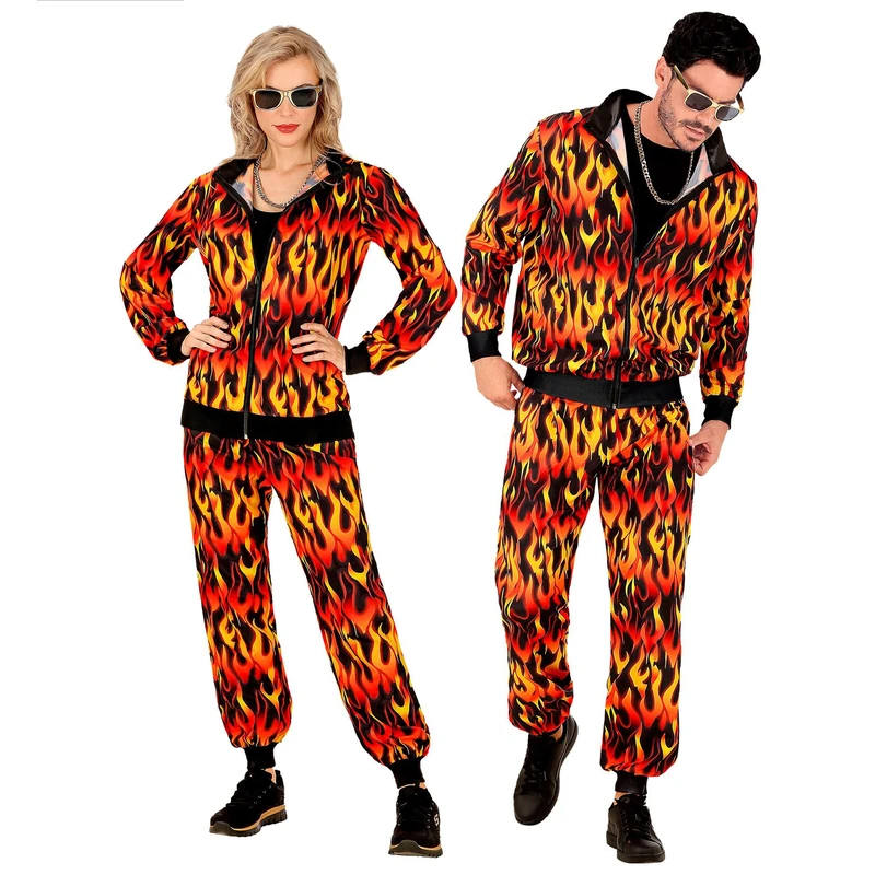 W WIDMANN MILANO Party Fashion - Party Fashion Jumpsuit with Flames Adult Unisex, 80s, Devils, Disco, Rock, Bikers, Halloween, Carnival, Theme Parties