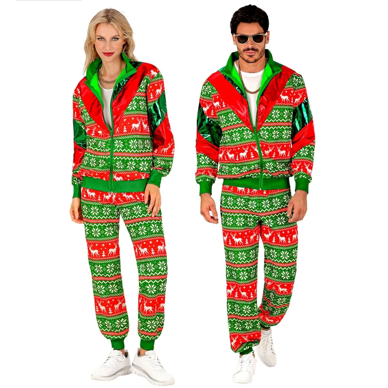 W WIDMANN MILANO Party Fashion - Unisex Adult Christmas Party Fashion Jumpsuit, Santa Claus, 80s, Glows Under UV Light, Carnival, Theme Parties