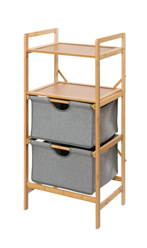 WENKO Nori Laundry Shelf Bamboo with 2 Removable Drawers 100% Polyester 44 x 96 x 34 cm Natural/Grey Brown 44 x 96 x 34 cm