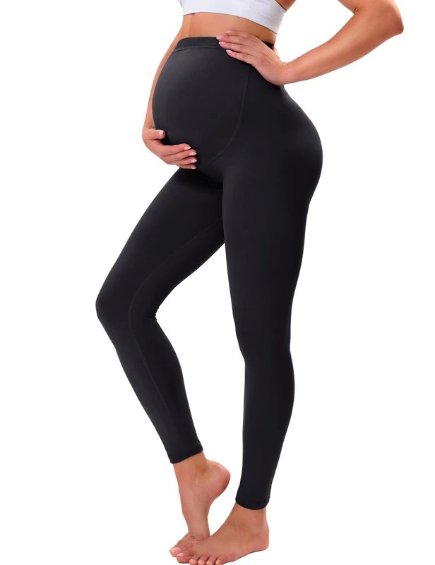 VALANDY Creamlush Maternity Leggings Over Bump Buttery Soft Belly Support Adjustable High Waisted Pregnancy Pants Yoga Pajama Black