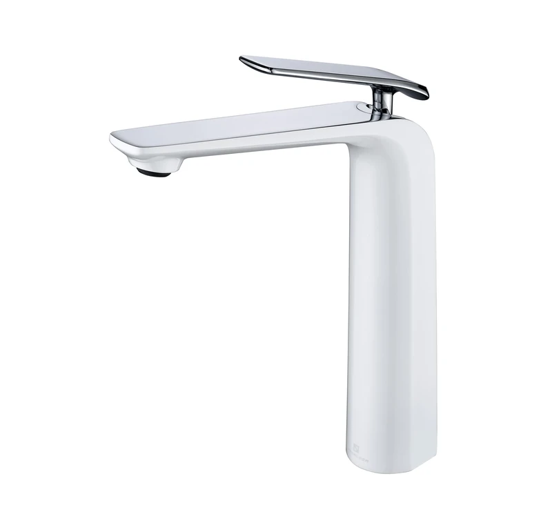 TOCALOCA Tall Bathroom Faucet White Silver Chrome Single Handle Single Handle 1 Hole Basin Sink Faucet Brass