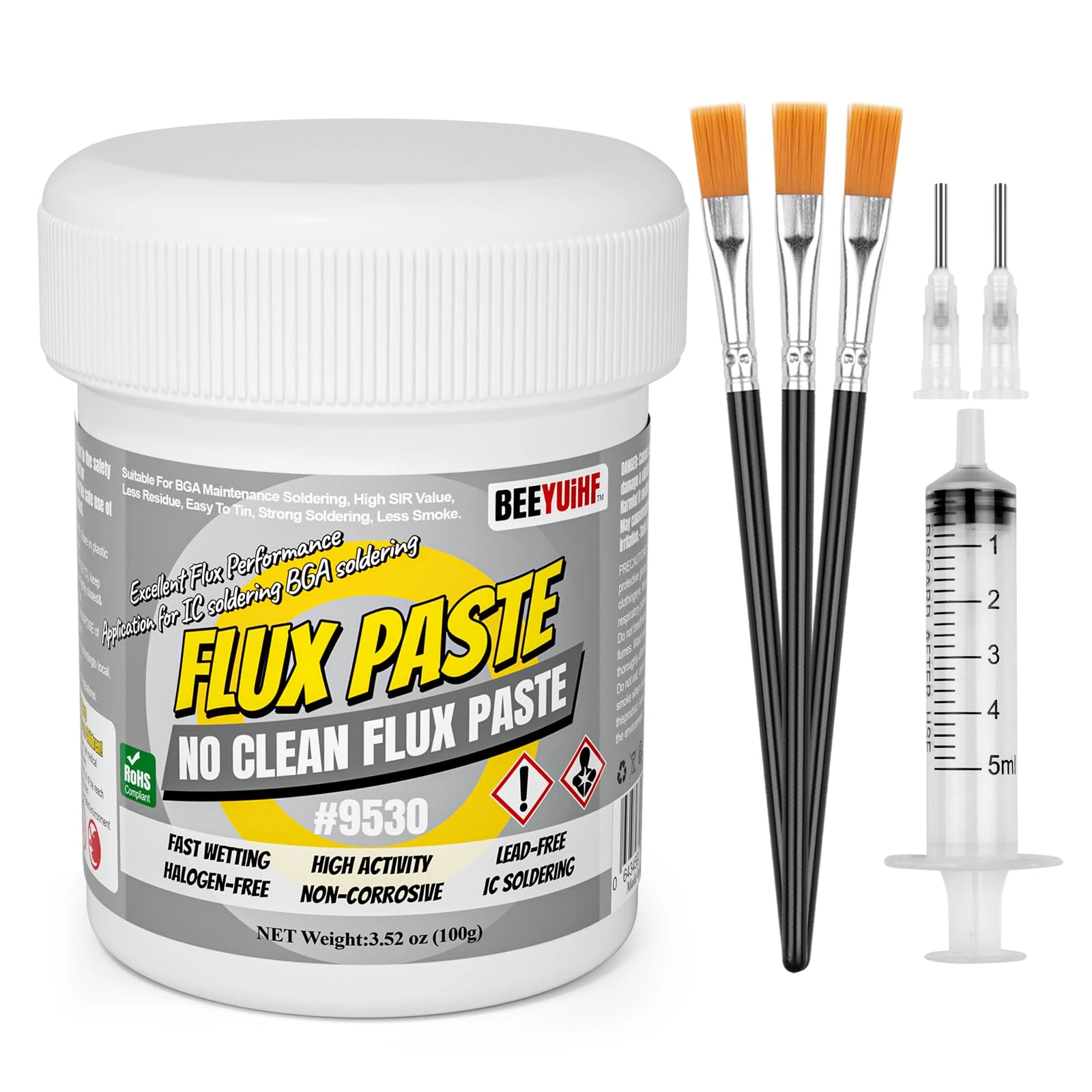 BEEYUIHF No-Clean Soldering Flux Paste, Electrical Flux for Soldering, SMD Solder Paste Flux for Electronics PCB/IC/BGA/SMD Repairing (5.15oz/146g) #9530