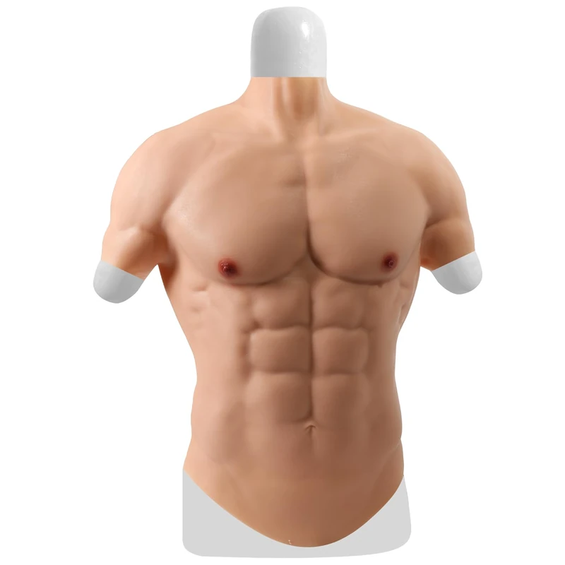 tropesis Silicone Muscle Chest Realistic Fake Muscle for Actor, Crossdresser, Cosplayer Men Men's Muscle Shirt Brown Texture Elastic - Image 1