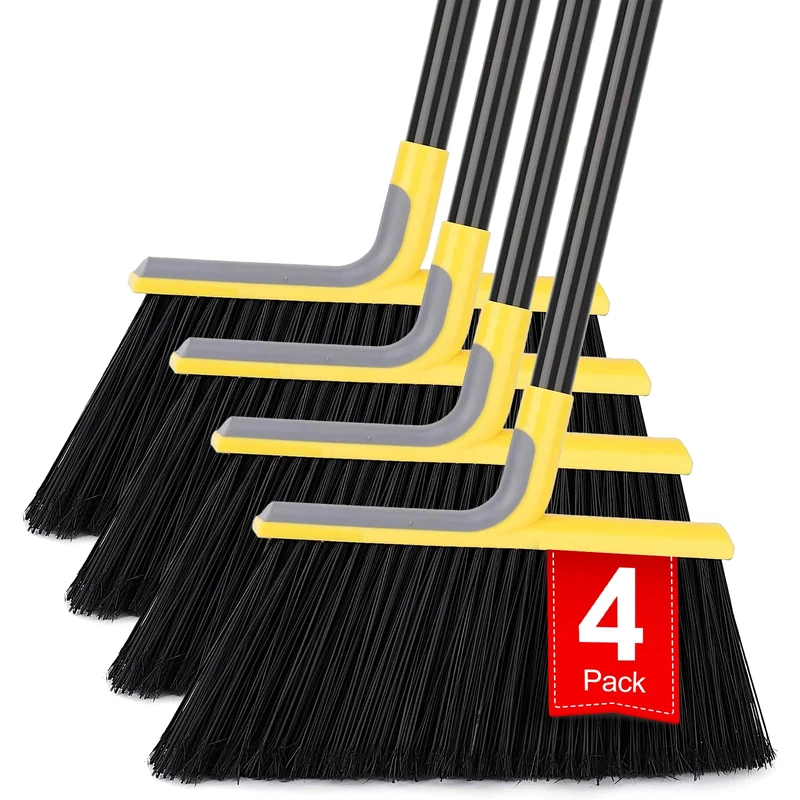 4 Packs Outdoor Broom for Floor Cleaning with 58" Long Handle, Heavy-Duty Commercial Brooms for Sweeping Indoor Outdoor Courtyard Restaurant Garage Patio Decks Mall Market Kitchen Office Lobby Shop