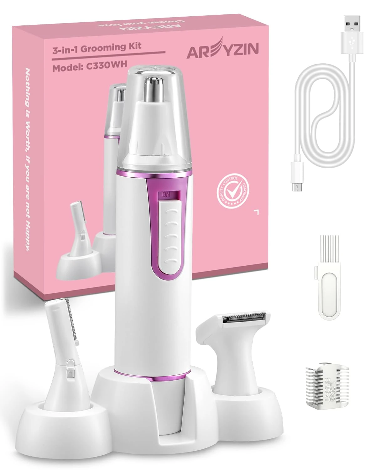 Painless Nose Hair Trimmer for Women 2025 Upgrade Nose Trimmer Ladies Noses Hair Trimmer Dual Edge Blades with IPX7 Waterproof,Powerful Motor,Easy Cleansing,White