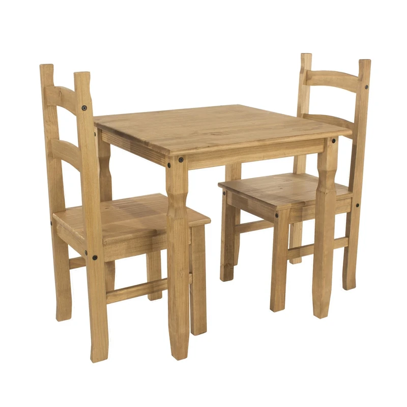Home Source Solid Pine 2 Chair Kitchen Dining Set, Square Table, Natural Finish