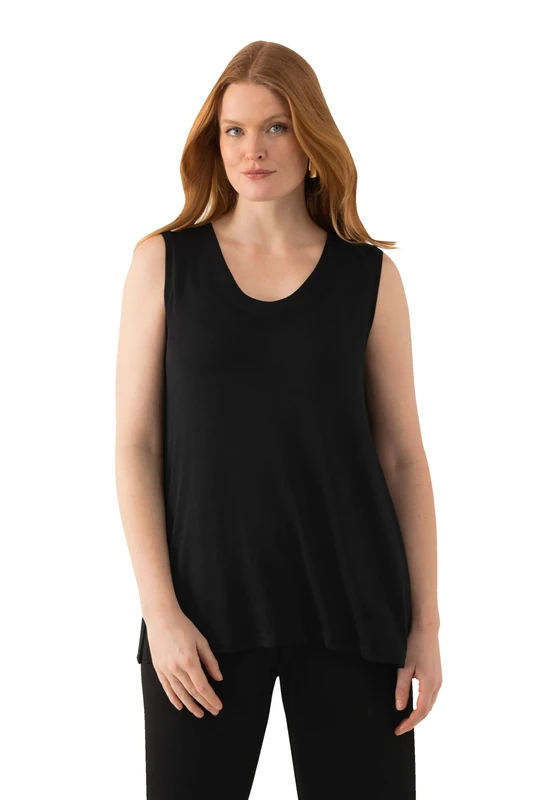 Ulla Popken Women's slinkytop T-Shirt, Black, 16-18