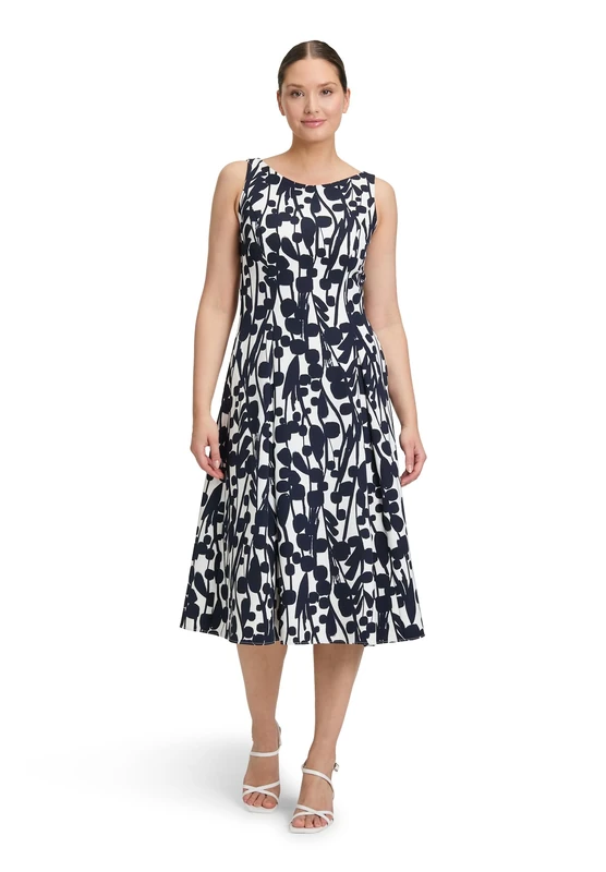Vera Mont Women's 0291/4137 Dress, Cream/Dark Blue, 6