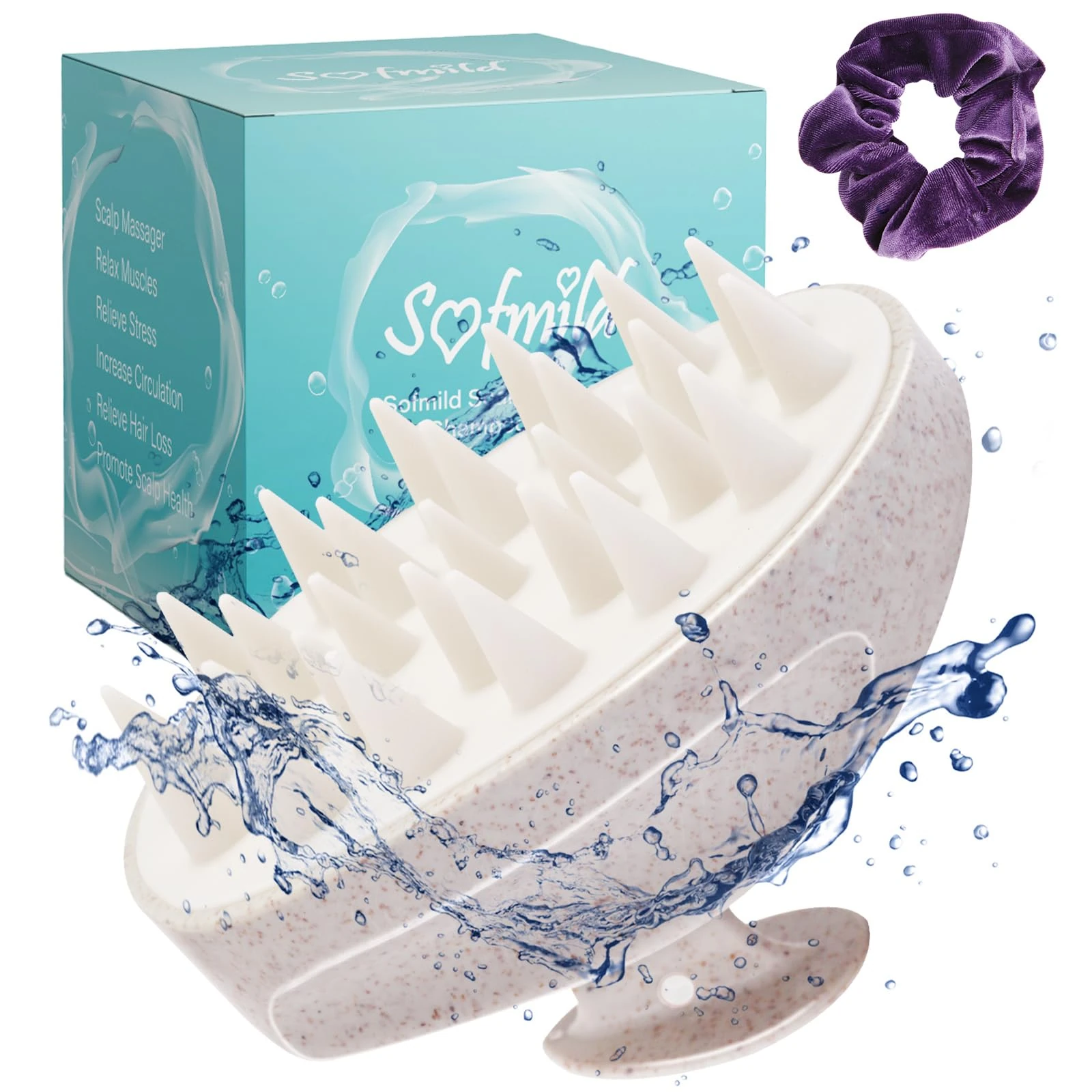 Scalp Massager, Wheat Straw Soft Silicone Shampoo Scrub Brush for Clean, Wet and Dry Hair Head Massager, Reduce Dandruff, Massage Scalp, Promote Hair Growth (Beige)