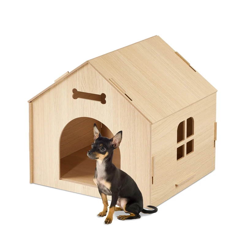 Relaxdays Indoor Dog House, Do-It-Yourself Kennel, Cat to Build Yourself, Pet Hideout, MDF, 35 x 36.5 x 34.5 cm, Natural, Fibreboard