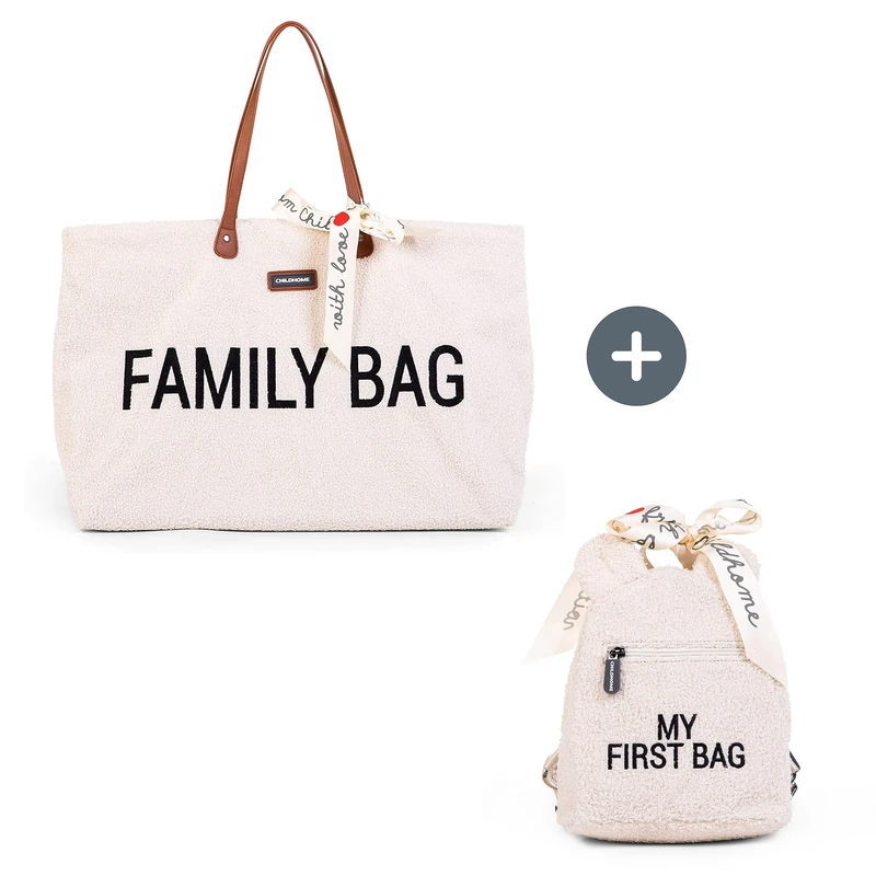 Childhome, Family Bag, Changing Bag, Travel/Weekend Bag, Large Capacity, Detachable pouch included, Teddy ecru