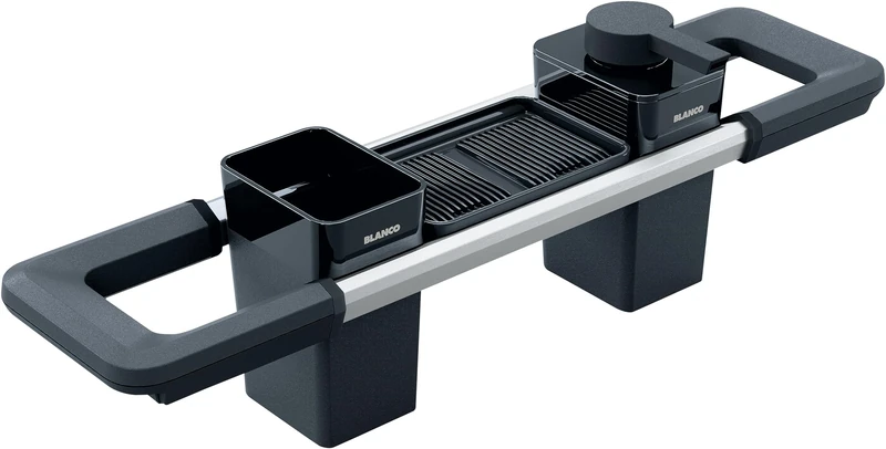 Blanco Worktop Organizer Main Set | Extendable Rail 396–440 mm for Sinks | Organises Kitchen Utensils | Soap Dispenser for Washing-up Liquid, Cleaning Container & drip Tray | [42,7x10,6x13 cm]