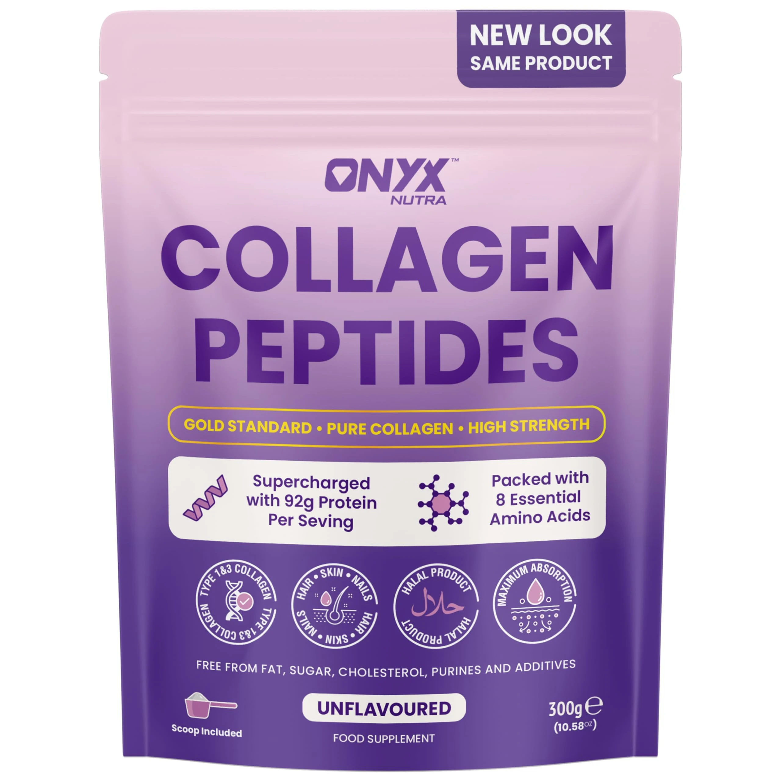 Premium Collagen Powder 300g Hydrolysed Bovine Collagen Peptides Powder - Halal Certified - Healthy Skin, Hair & Joints - Collagen Supplements for Women & Men (30 Days Serving 300g)