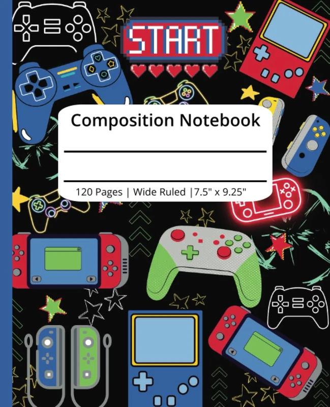 Composition Notebook: Video Game Composition Notebook Wide Ruled, 7.5 x 9.25, 120 Pages, Kids, Teens, Girls, and Boys, Gamer Notebook, Back to school Notebook for boys