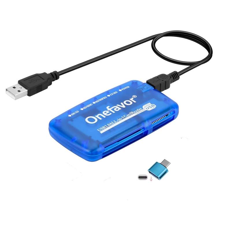 Onefavor SmartMedia Cards Reader Writer, All-in-1 USB Universal Multi-Card Memory Cards Reader for Windows, Mac, Linux (Card Reader + Type-c Adapter)