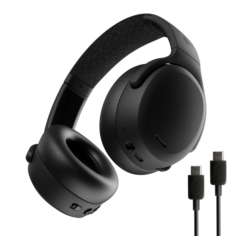Skullcandy Crusher ANC 2 Wireless Over-Ear Bluetooth Headphones with Extra USB-C Charging Cable, Multi-Sensory Bass, Active Noise Cancelling, 60 Hours Battery, Microphone iPhone Android - True Black