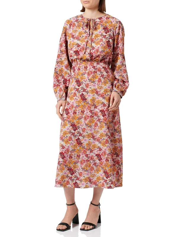 usha Women's Floral Print Maxi Dress, Wool White Multicoloured_1, M