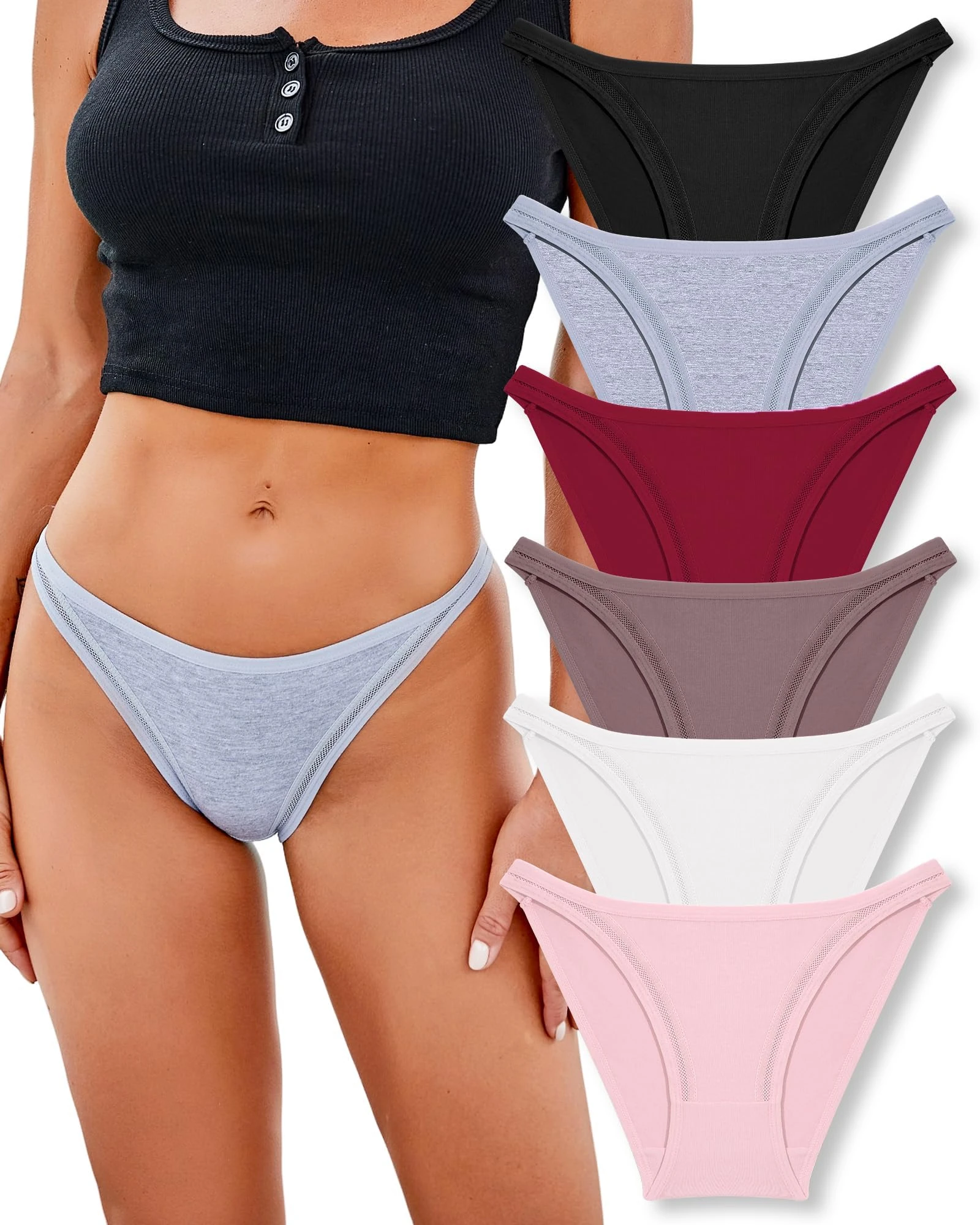 FINETOO Pack of 6 Cotton Briefs Women's Sexy Hipster Breathable Underwear Soft Panties for Women Stretch Microfibre String Soft Brazilian Underpants S-XL, A-6, S-XL