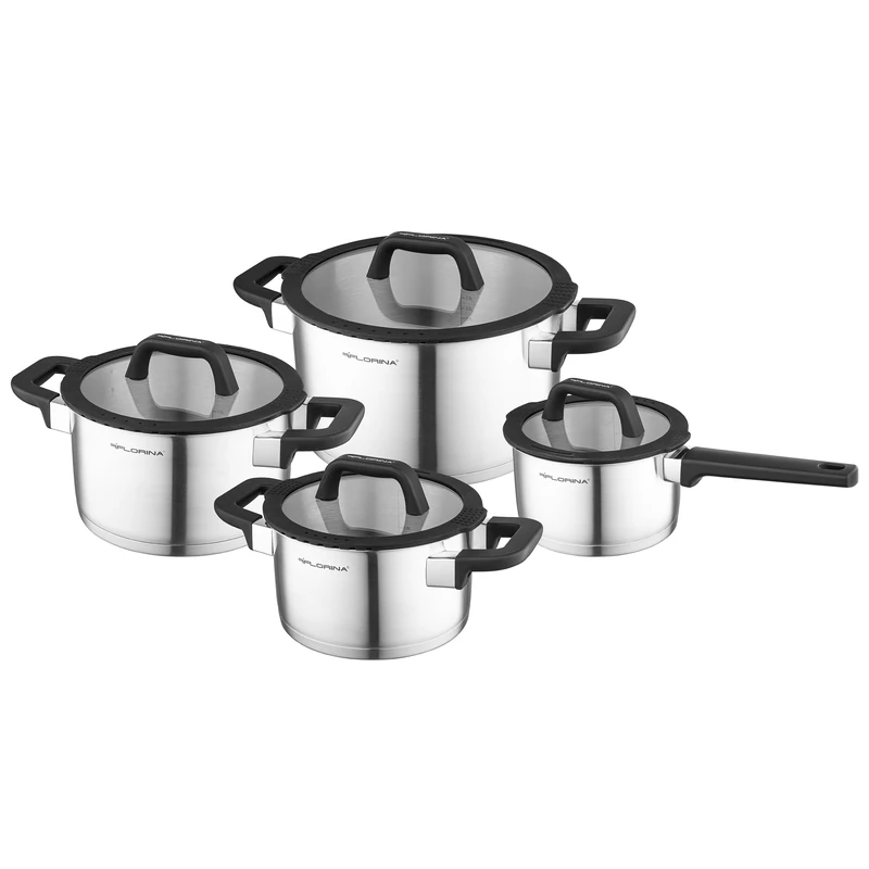 FLORINA Aluminium Pot (4.1 L) 24 cm I Cooking Pot with Glass Lid I Soft-Touch Handle and 3-Layer Coating I Non-Stick Coating I Ideal for Induction Hobs, Gas Hobs and Electric Hobs