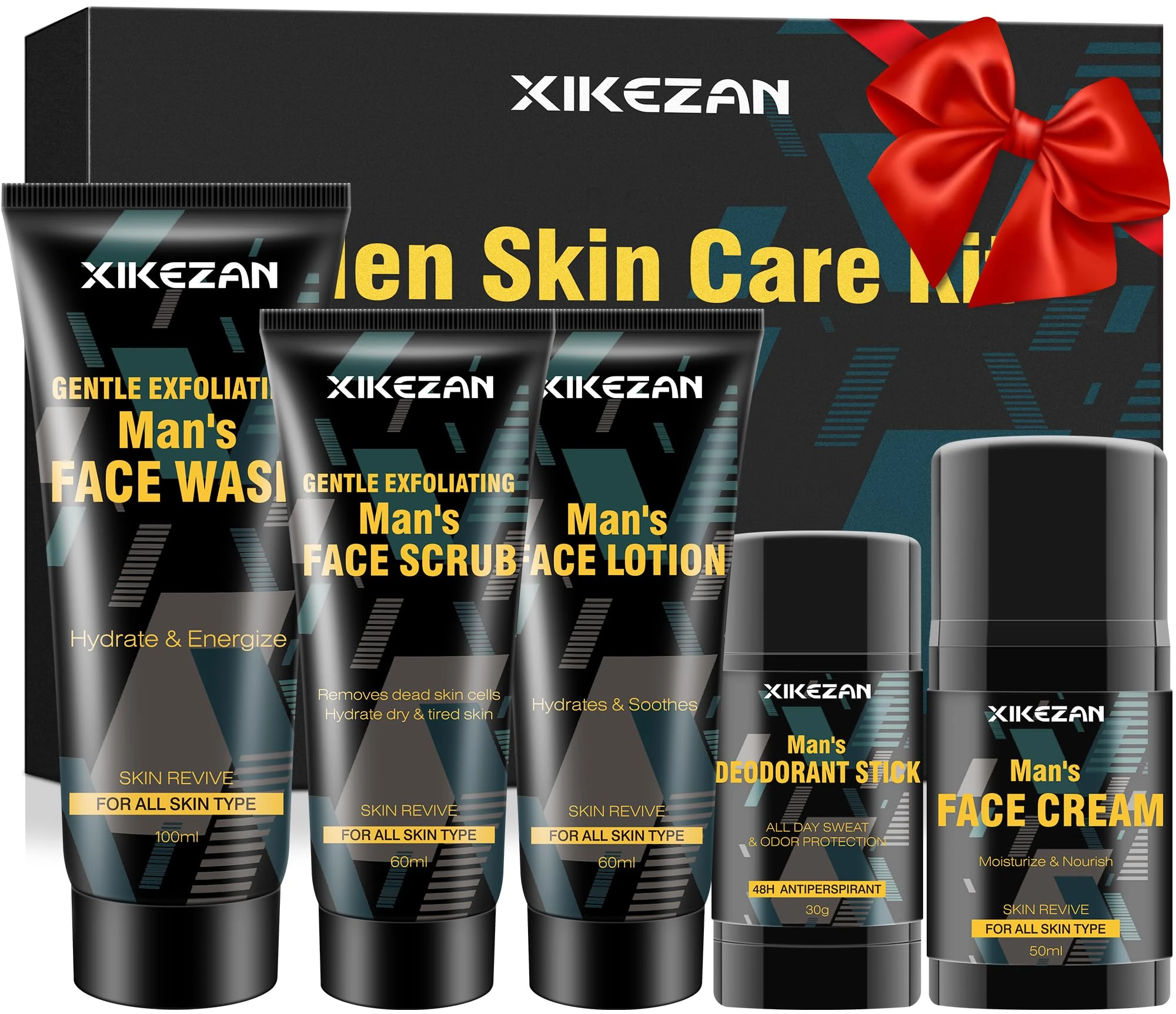 XIKEZAN Mens Gifts for Men,Mens Skin Care Kit,Nourishe & Hydrate Skin w/Face Wash,Scrub,Lotion,Cream,Deodorant,Skin Care Set Unique Christmas Gifts for Men Him Dad Daddy Husband Boyfriend Teen Boys