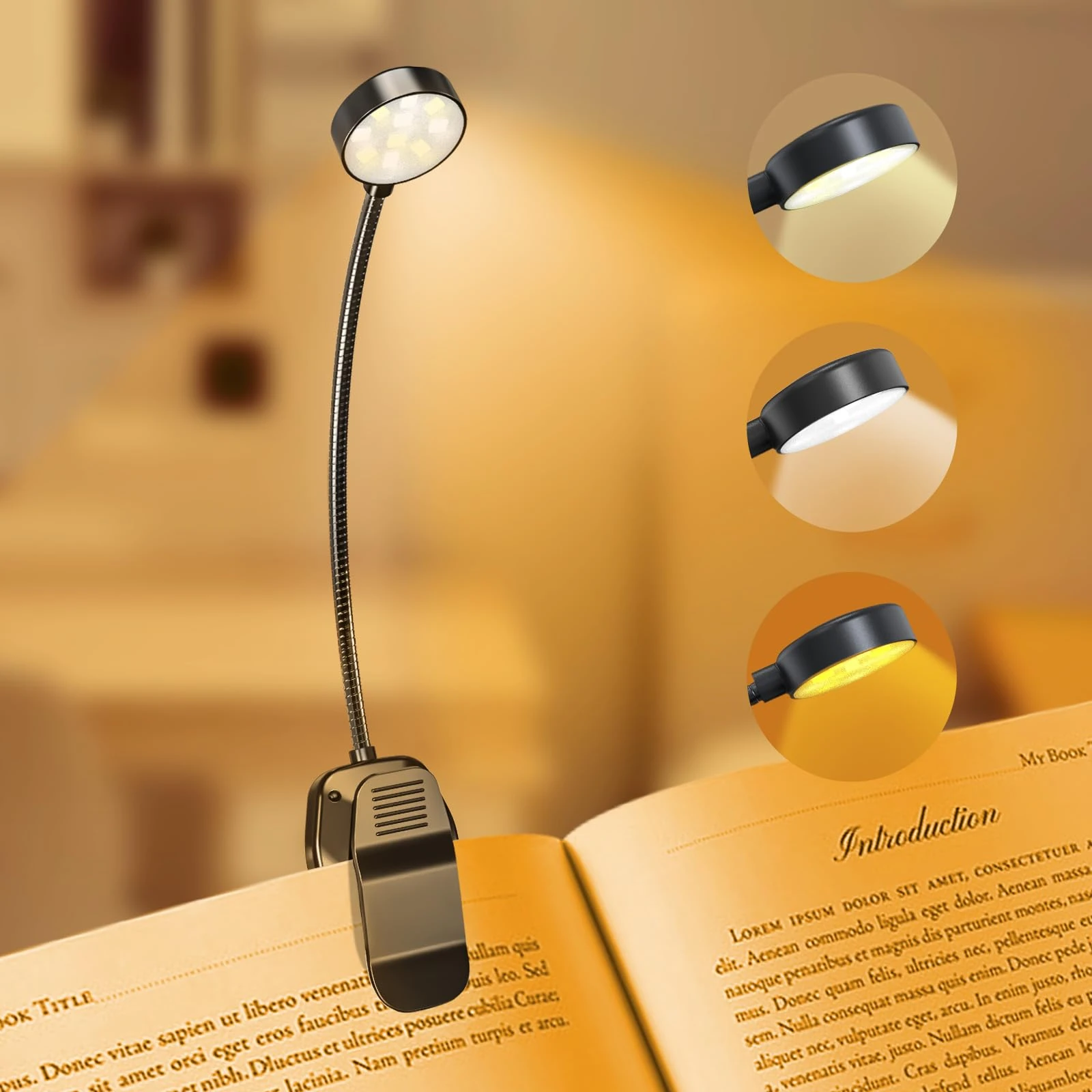 KTEBO Rechargeable Book Reading Light Lamp, LED Book Light for Reading in Bed - Eye Caring Adjustable Brightness 3 Color Temperatures 20+ Hours Runtime, Type-C Book Light Clip on,Christmas Gifts