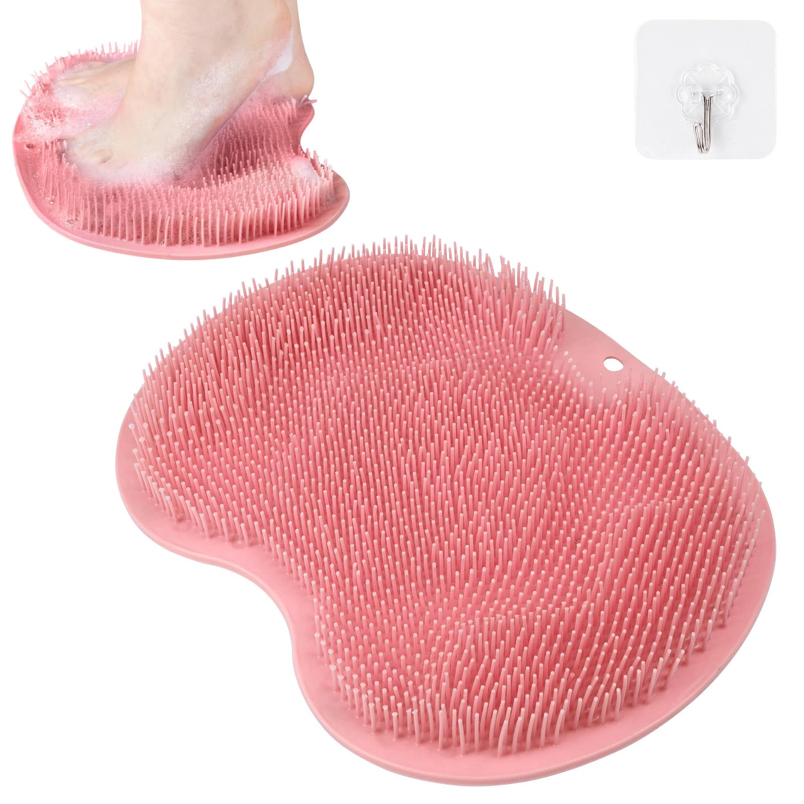 ACWOO Shower Foot Scrubber Mat, Non-Slip Suction Cups, Exfoliation, Spa, Reduces Foot Pain (Pink)