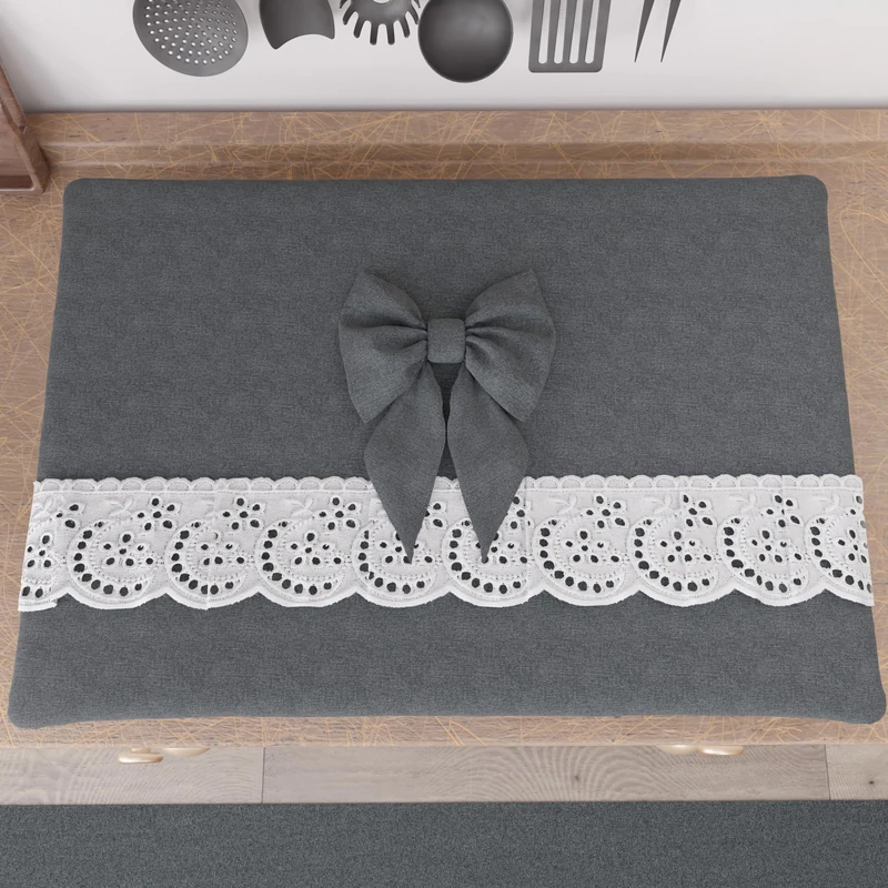 PETTI Artigiani Italiani - Stove Cover, Elegant Stove Cover, Shabby Chic Solid Colour Stove Cover with Lace Frill and Bows, Cotton Stove Cover, 70 x 50 cm Grey