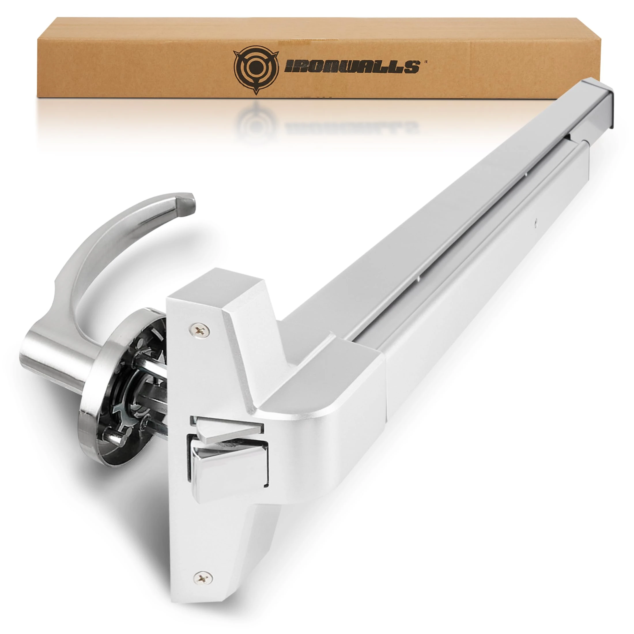IRONWALLS Panic Bars for Exit Doors 32 Inch, Silver Commercial Push Bar Panic Exit Device Aluminum with Exterior Door Lever Handle, Emergency Exit Panic Door Hardware for 32”-47” Doors