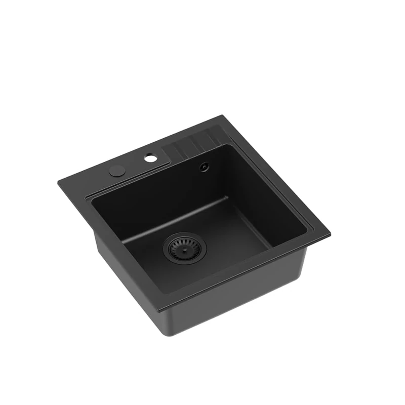 QUADRON Peter 110 Granite Kitchen Sink with Tap Hole Size 50 x 52 x 20 cm Pure Carbon