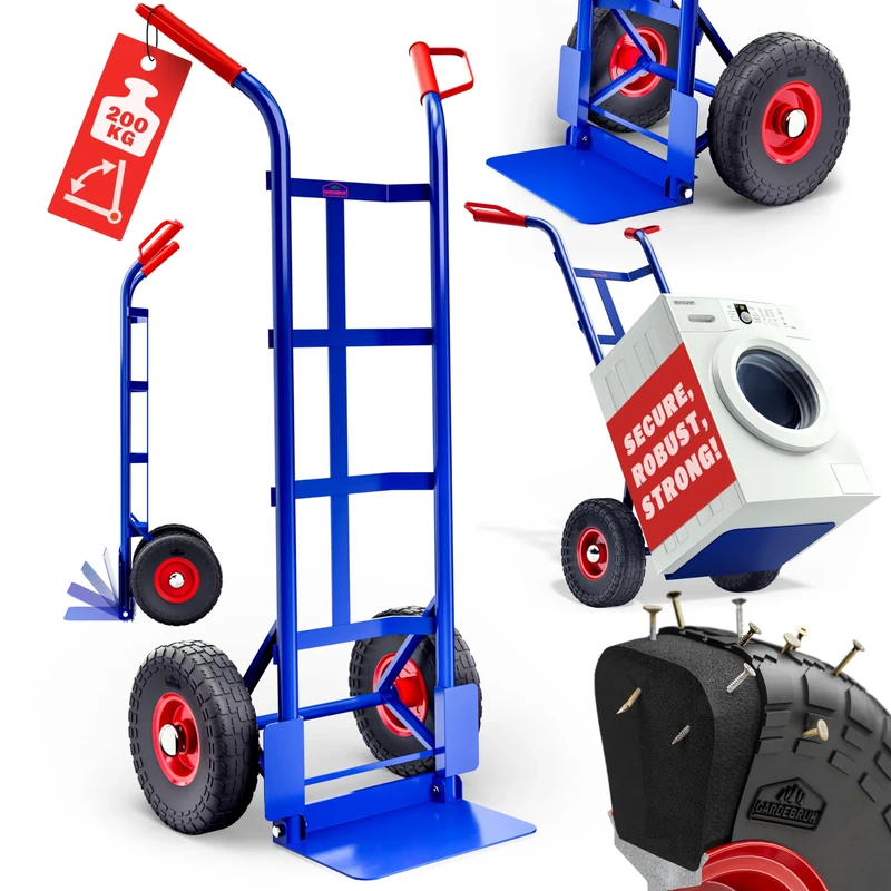 GARDEBRUK® Foldable Sack Truck | For Transporting Office Product A4 Paper Blue Roll | Fridge Freezer Moving Boxes Wardrobe | Load Up to 200 kg | Trolley for Moving House & Home Improvement | Blue