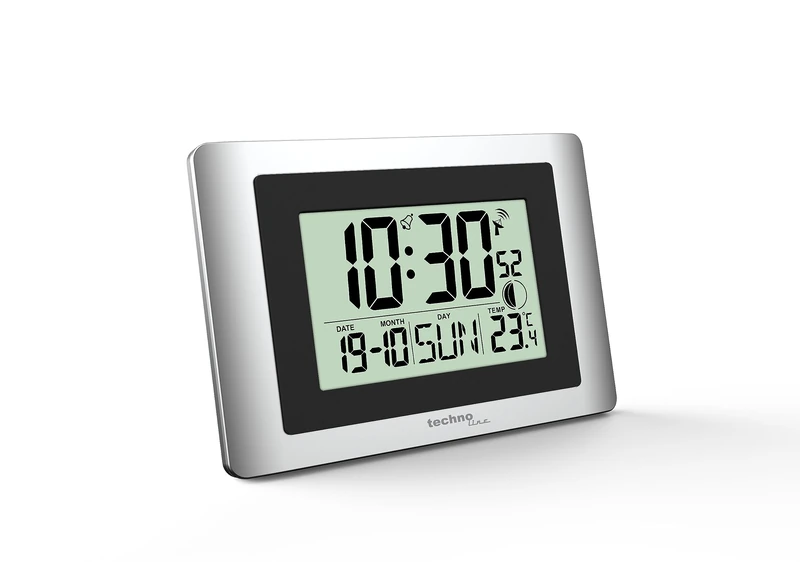 Technoline WS8028 Digital Radio Controlled Wall Clock Small 22 x 15 cm Temperature Display Moon Phase