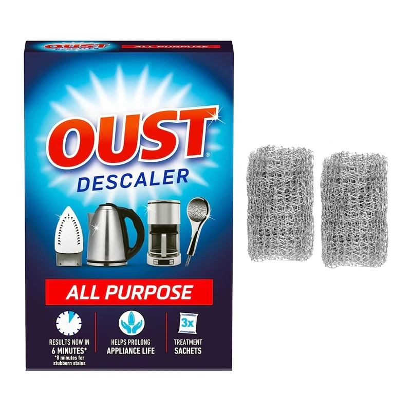 2 x Re-Usable Kettle Descaler Ball Durable Long Life Stainless Steel- Remove Limescale & Prevent Furring along with 3 Oust Descaler Sachets