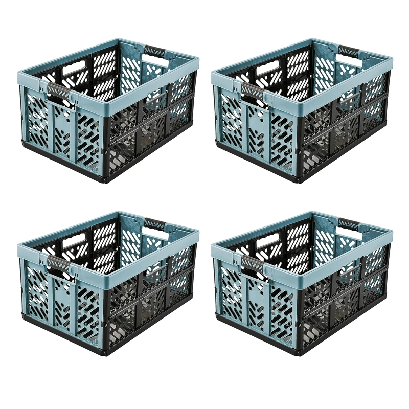 keeeper 4x sturdy professional folding boxes with soft-touch handles, 45 L, Ben, Nordic Blue (Blue)