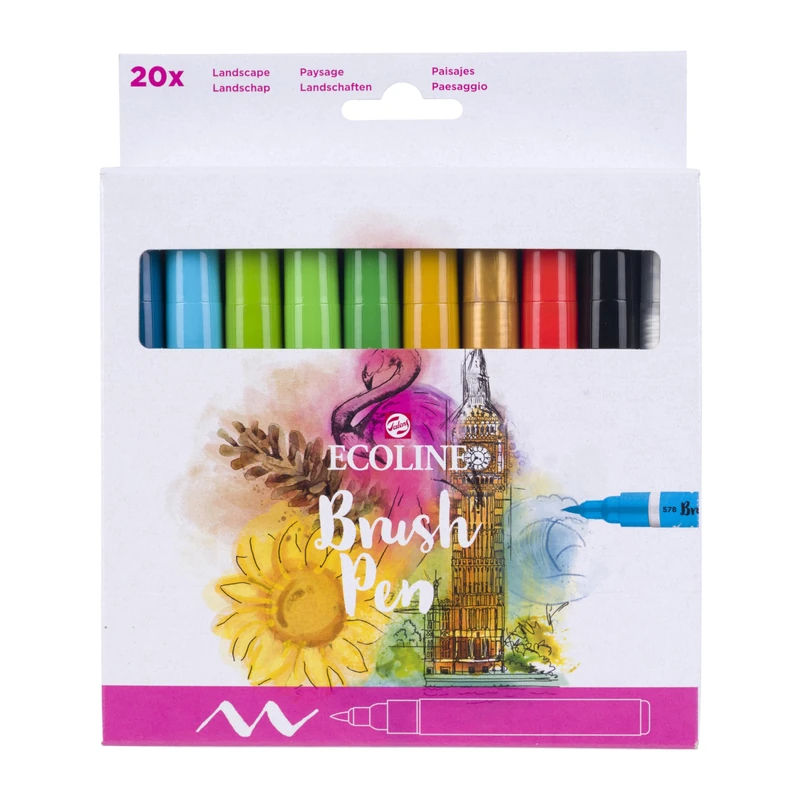 Ecoline Brush Pen Set of 20 Liquid Watercolor Pens – Basic Colors | Blendable Brush Markers for Hand Lettering, Drawing, & Crafts - Image 1