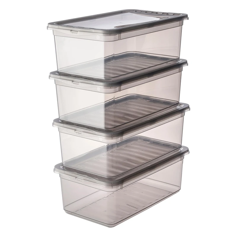 keeeper storage boxes with Air Control System, 4-piece set, 4 x 5.6 L, Bea, Transparent (Crystal Grey)