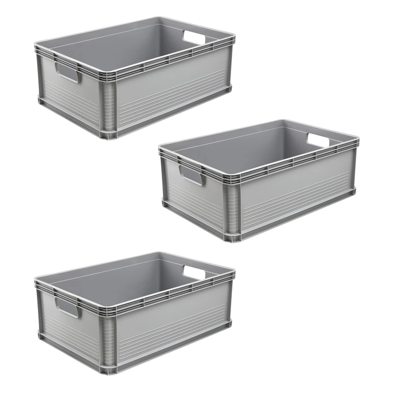 keeeper transport box set, 3 x 45 L, Stackable, Polypropylene, Robert, Nordic Grey (grey)