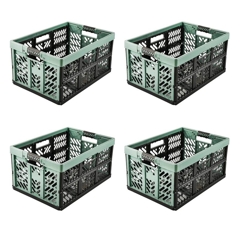 keeeper 4x sturdy professional folding boxes with soft-touch handles, 45 L, Ben, Nordic Green (Green)