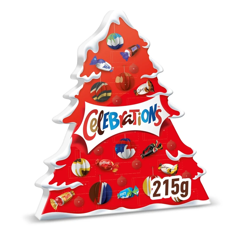 Celebrations Chocolate Advent Calendar 215g, Assorted Chocolates Gift Box Filled With Mini Chocolate Bars & Biscuits