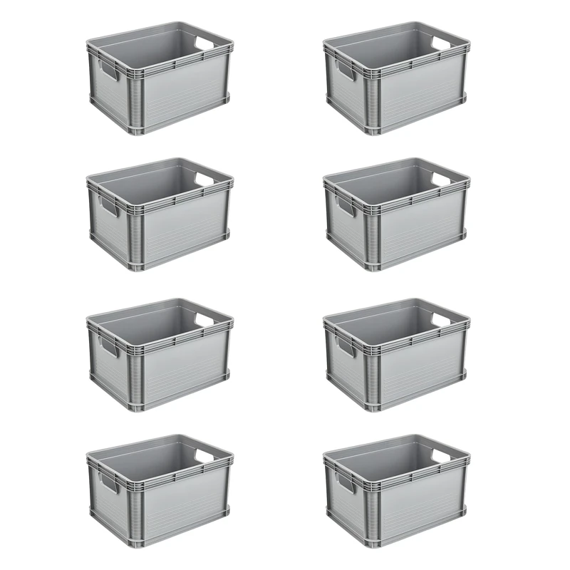 keeeper transport box set, 8 x 20 l, Stackable, Polypropylene, Robert, Nordic Grey (grey)