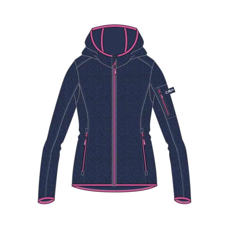 CMP - Knit-Tech Children's Jacket with Fixed Hood, Blue-Fuchsia, 110