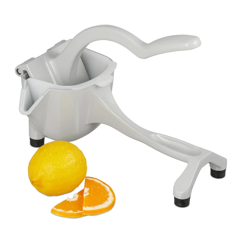 Relaxdays Lemon Juicer, Manual, with Sieve, Juice Collection, Spout, Hand Squeezer for Citrus Fruit, Aluminium, Grey