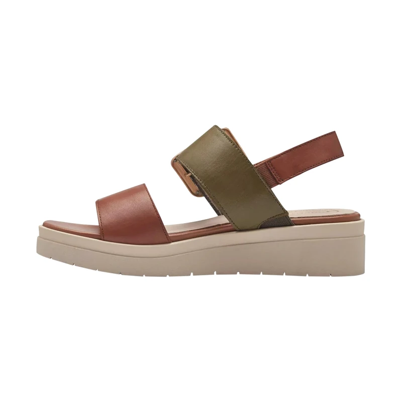 Tamaris Comfort Women’s Flat Leather Sandals with Buckle, Olive Comb, 4 UK