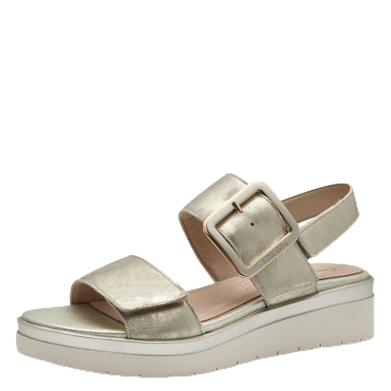 Tamaris Comfort Women’s Flat Leather Sandals with Buckle, Cloudy Gold, 6 UK