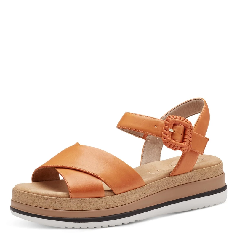 Tamaris Comfort Women’s Flat Leather Sandals with Velcro, Orange, 6 UK