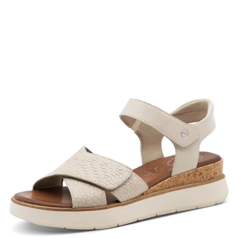 Tamaris Comfort Women’s Flat Leather Sandals with Velcro, Ivory, 6,5 UK