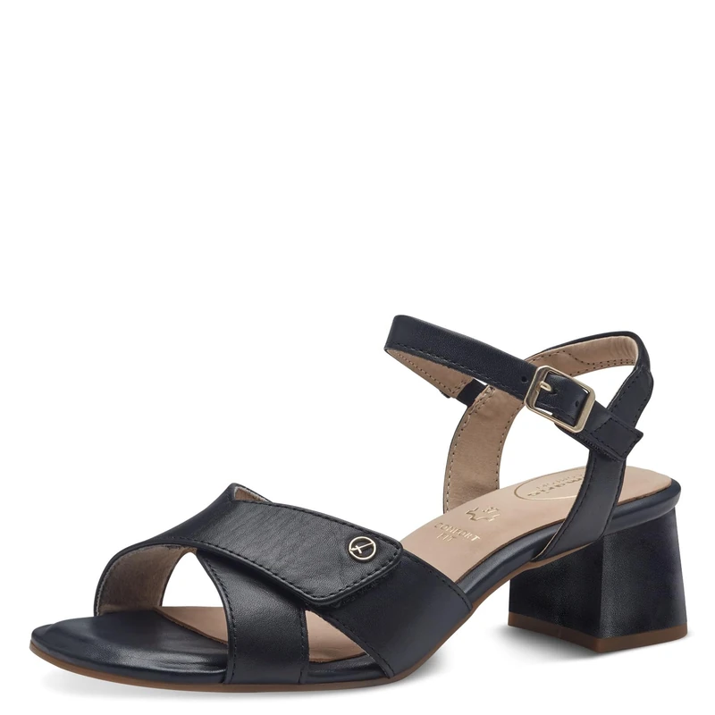Tamaris Comfort Women’s Sandals with Heel Leather Adjustable Strap, Black Nappa, 4 UK
