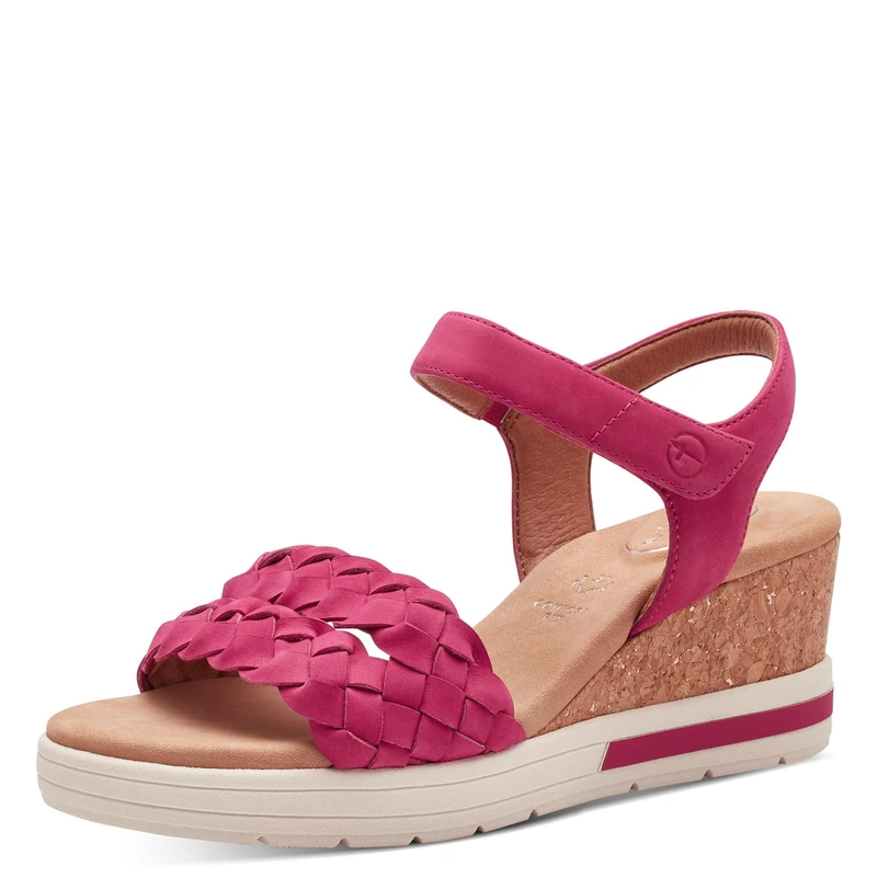 Tamaris Comfort Women’s Sandals with Wedge Heel Leather Comfortable, Fuxia Nubuc, 6 UK Fuchsia